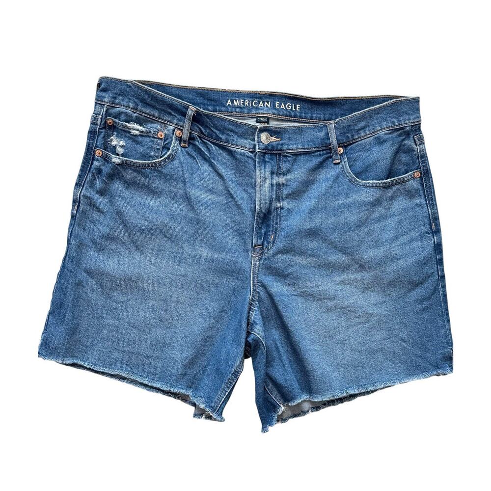 American Eagle Strigid Relaxed Shorts Womens 16 Blue Hi Rise Distressed Denim